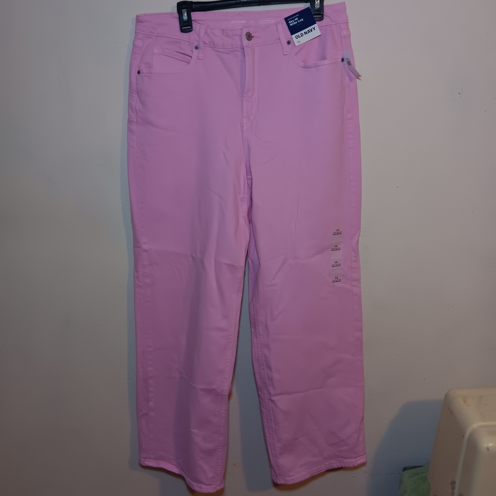Old Navy Pink Extra High Rise Wide Leg Jeans